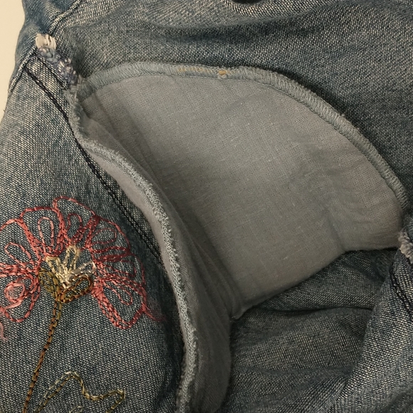 Embroidered Denim Shirt Jacket Vintage Floral Shacket 80s / 90s Blue Jean Cotton - Picture 10 of 12